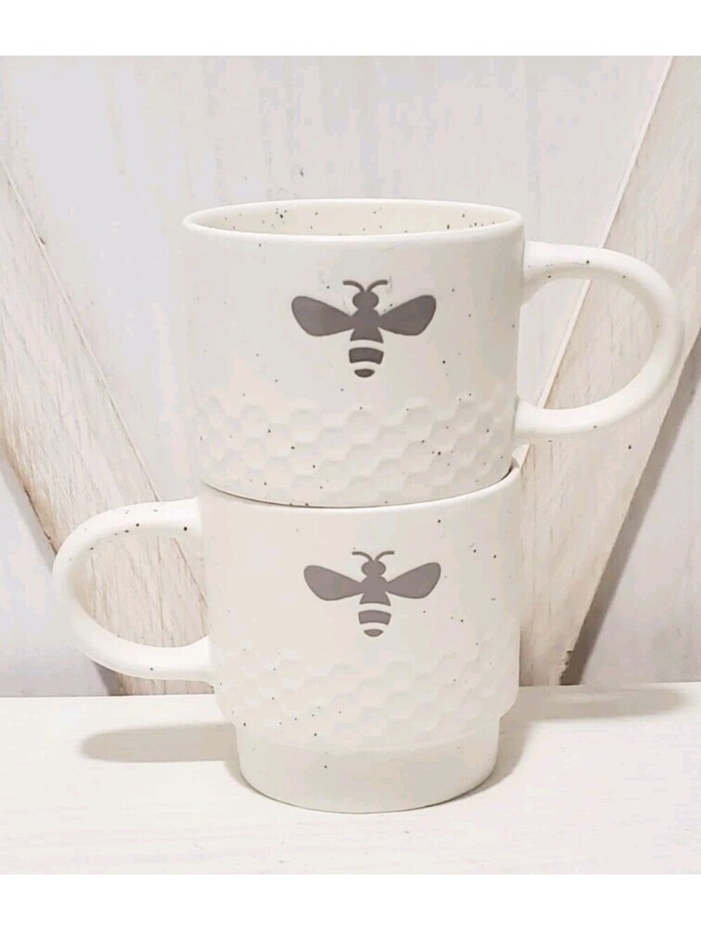 Coffee Mug MRKT "Market Finds" Bees Speckled Ceramic Coffee Tea Mugs Cups 2pc